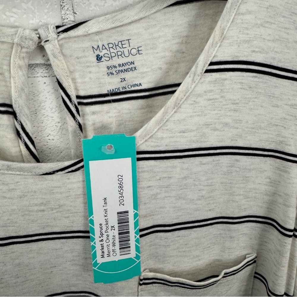 MARKET & SPRUCE Stitch Fix Striped Off-White Merrit One Pocket Knit Tank - Picture 3 of 8
